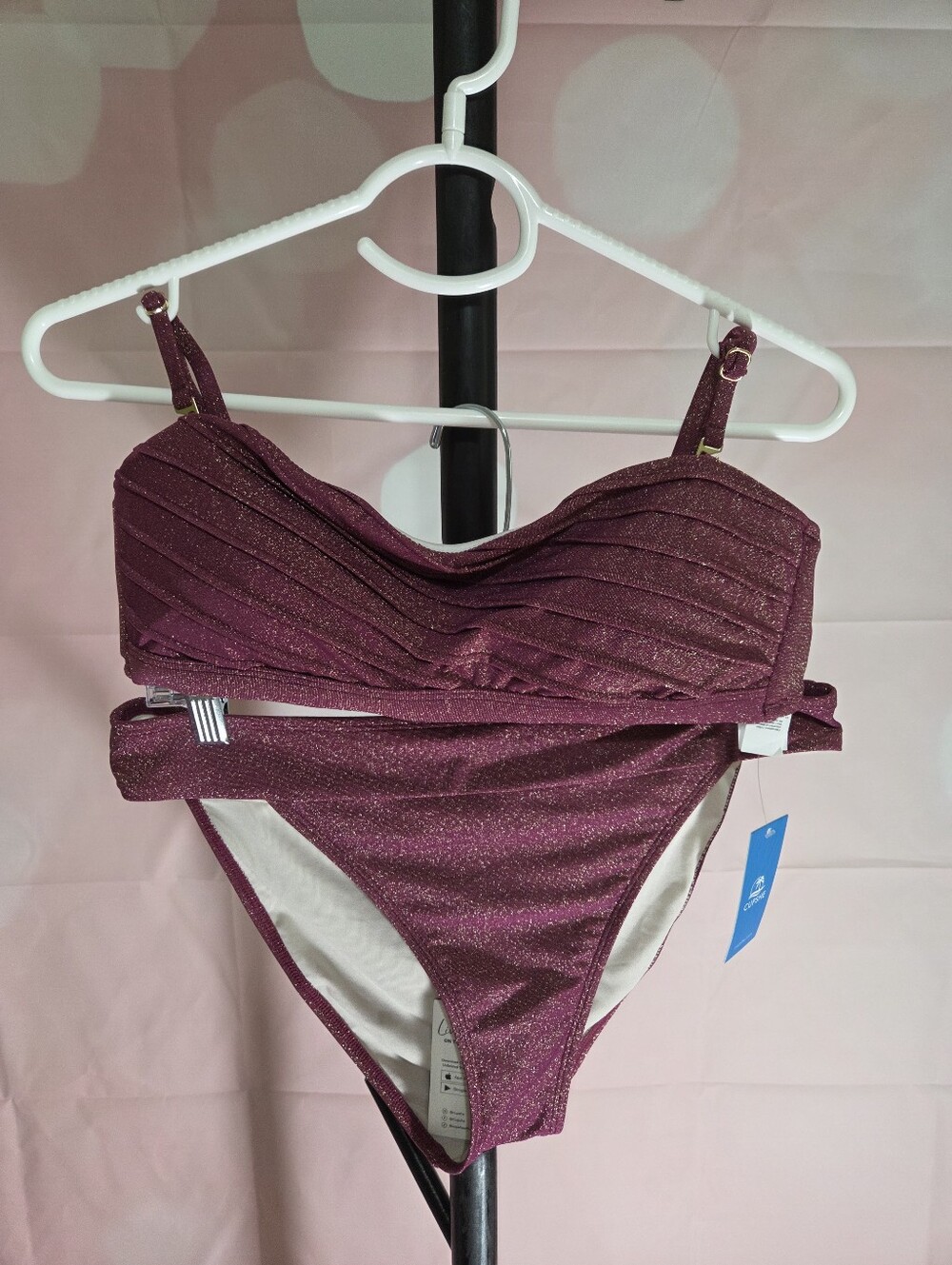NWT Cupshe Shimmery Maroon Bandeau Bikini Set - Women's Swimwear Large